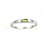 Sterling Silver Baguette-Cut Peridot Cz Baby Ring with Ring Band Width of 1MM