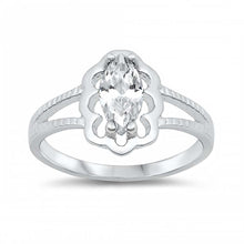 Load image into Gallery viewer, Sterling Silver Rhodium Plated Prong-Set Marquise-Cut Clear Cz Split Band Baby Ring with Ring Face Height of 11MM and Ring Band Width of 2MM