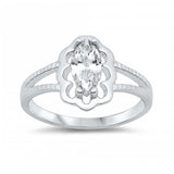 Sterling Silver Rhodium Plated Prong-Set Marquise-Cut Clear Cz Split Band Baby Ring with Ring Face Height of 11MM and Ring Band Width of 2MM