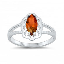 Load image into Gallery viewer, Sterling Silver Rhodium Plated Prong-Set Marquise-Cut Garnet Cz Split Band Baby Ring with Ring Face Height of 11MM and Ring Band Width of 2MM