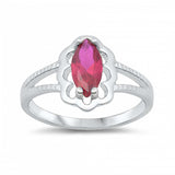 Sterling Silver Rhodium Plated Prong-Set Marquise-Cut Ruby Cz Split Band Baby Ring with Ring Face Height of 11MM and Ring Band Width of 2MM