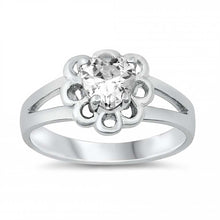 Load image into Gallery viewer, Sterling Silver Rhodium Plated Prong-Set Heart-Cut Clear Cz Split Band Baby Ring with Ring Face Height of 8MM