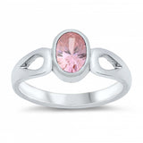 Sterling Silver Rhodium Plated Oval-Cut Pink Cz Baby Ring with Ring Face Height of 8MM