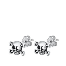 Load image into Gallery viewer, Sterling Silver Stud Skull &amp; Crossbones Earrings