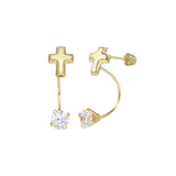14K Yellow Gold Cross Telephone CZ Earrings