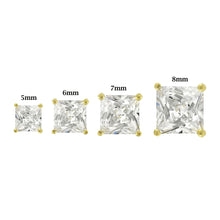 Load image into Gallery viewer, Sterling Silver Yellow Gold Plated Solid Square Cubic Zirconia Studs Casting