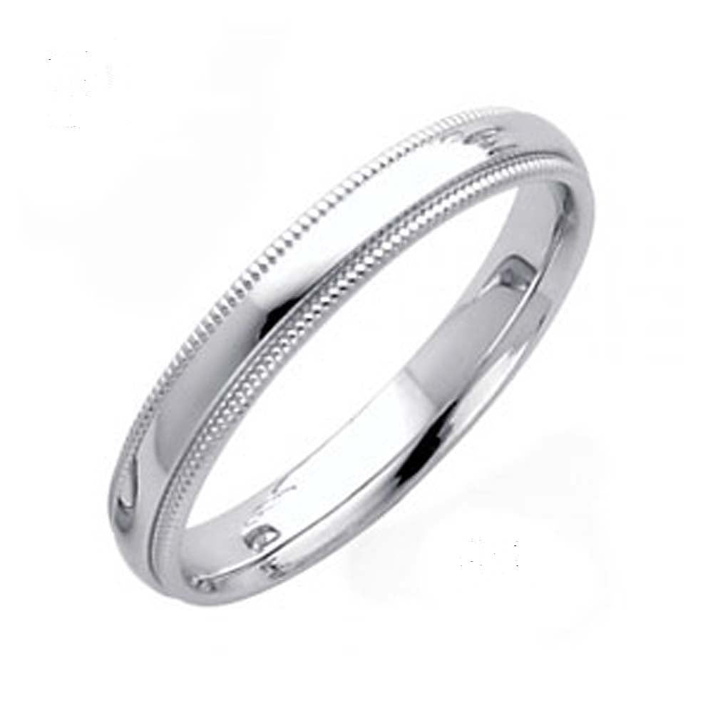 14K White Gold 8MM Classic Comfort Fit Wedding Band with Milgrain Edging