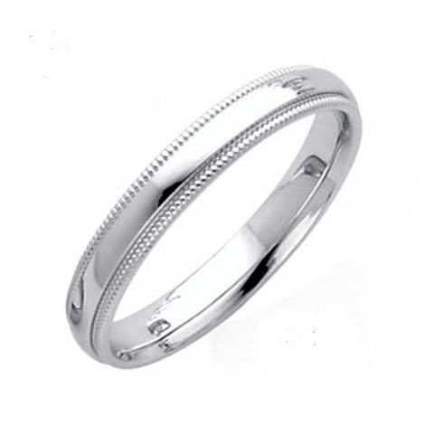 14K White Gold 8MM Classic Comfort Fit Wedding Band with Milgrain Edging