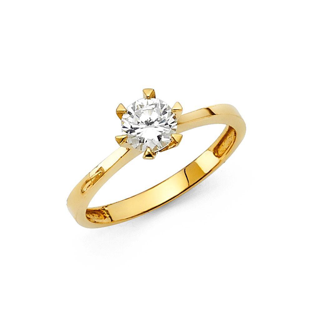 14K Yellow Gold Polished Clear CZ Engagement Ring