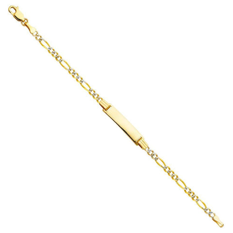 14K Two Tone Gold Figaro 3+1 WP Baby ID Bracelet