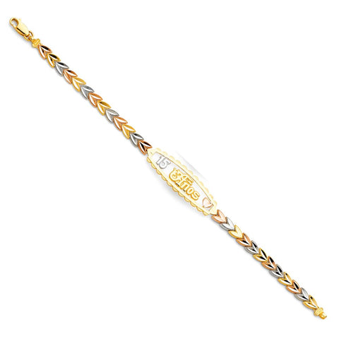 14K Tricolor 15Years ID Bracelet-7.25 inches