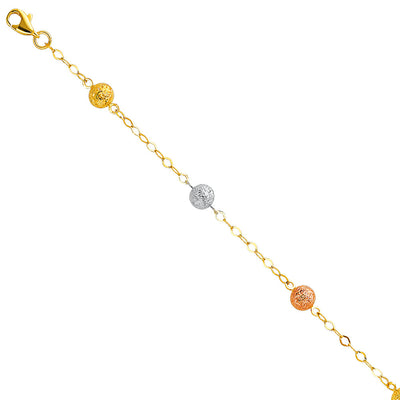 14K Tricolor Lit Chain With Snow Ball Bracelet