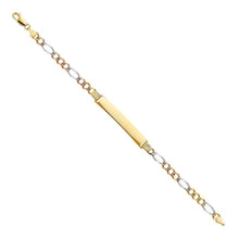 Load image into Gallery viewer, 14K Tri Color Gold Figaro 3+1 ID Bracelet