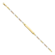 Load image into Gallery viewer, 14K Tri Color Gold Figaro 3+1 ID Bracelet