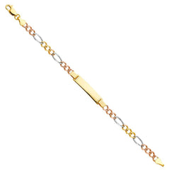14K Tri Color Gold Figaro 3+1 Baby ID Bracelet