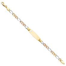 Load image into Gallery viewer, 14K Tri Color Gold Figaro 3+1 Oval Baby ID Bracelet