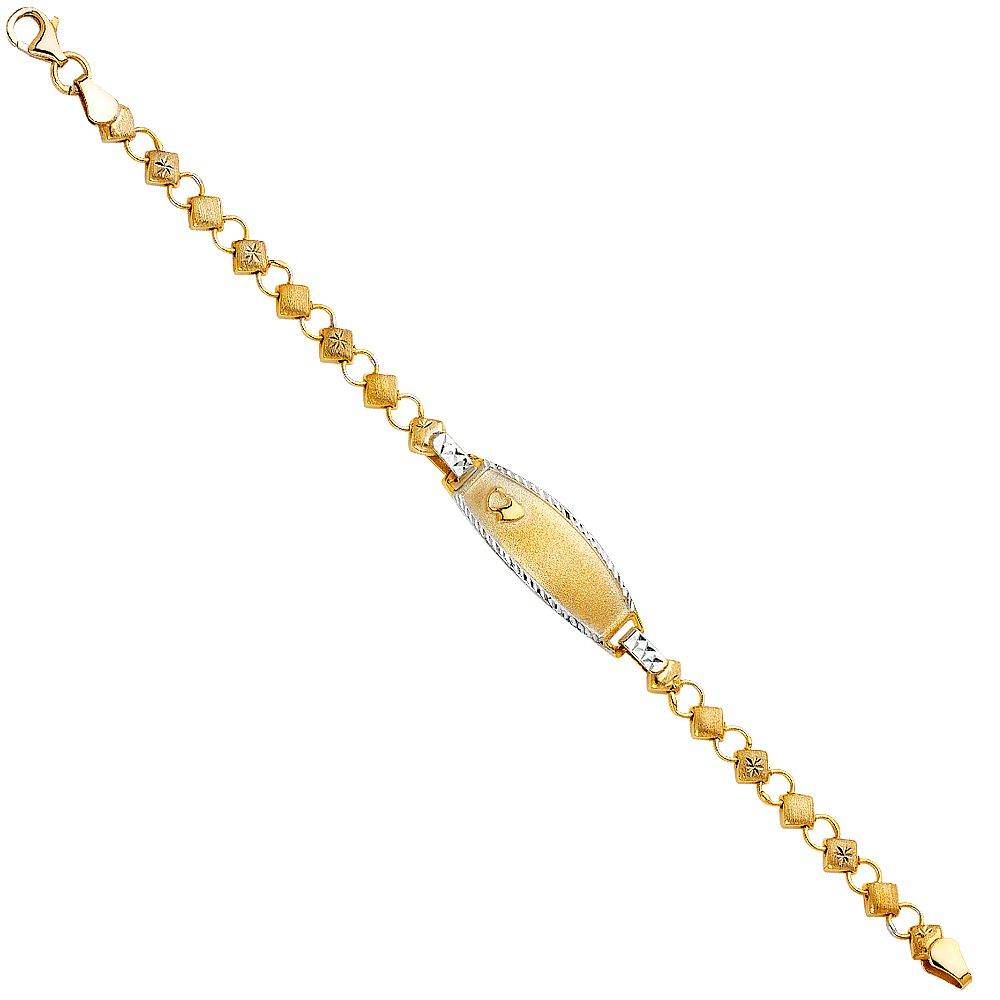 14K Two Tone Stampato Oval Baby ID Bracelet