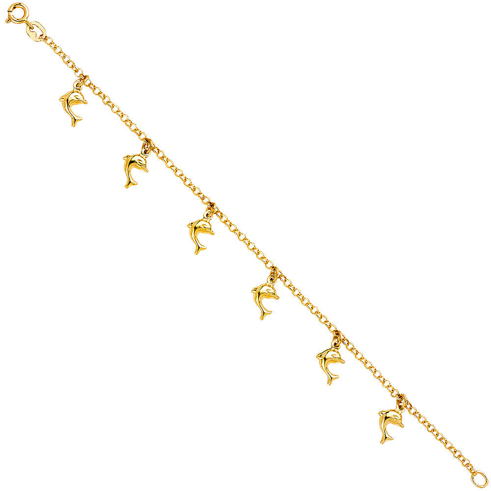 14K Yellow Hanging Charm Bracelet