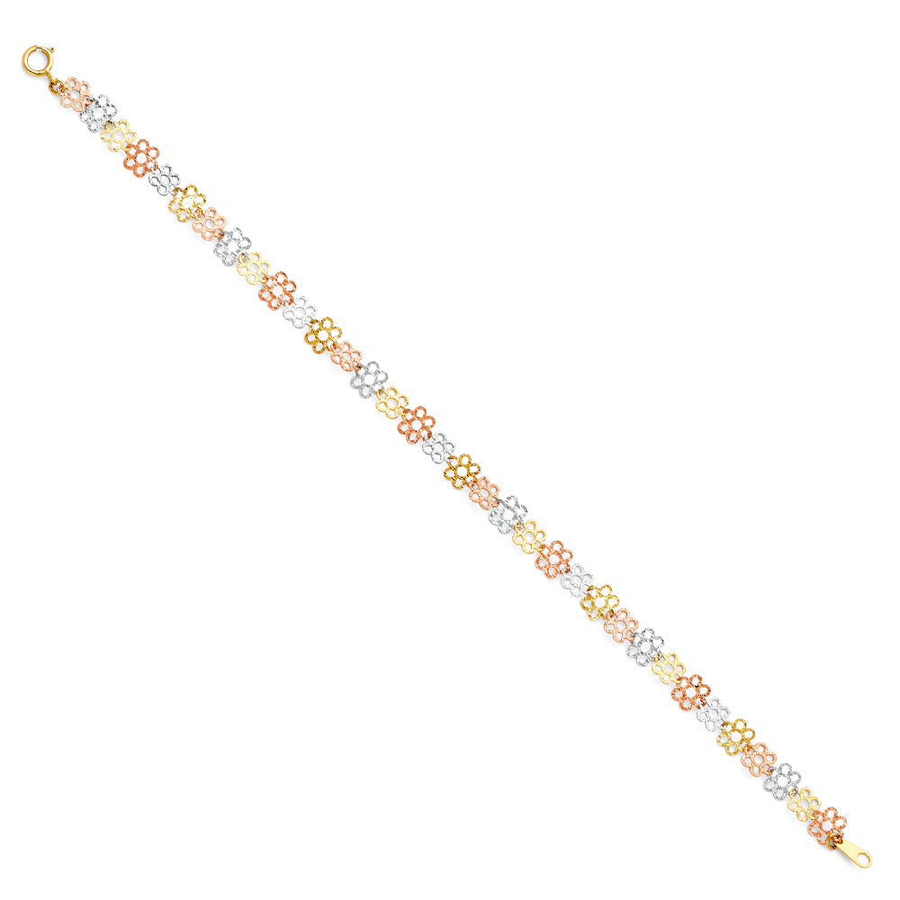 14K Tricolor Stamp Diamond Cut Bracelet