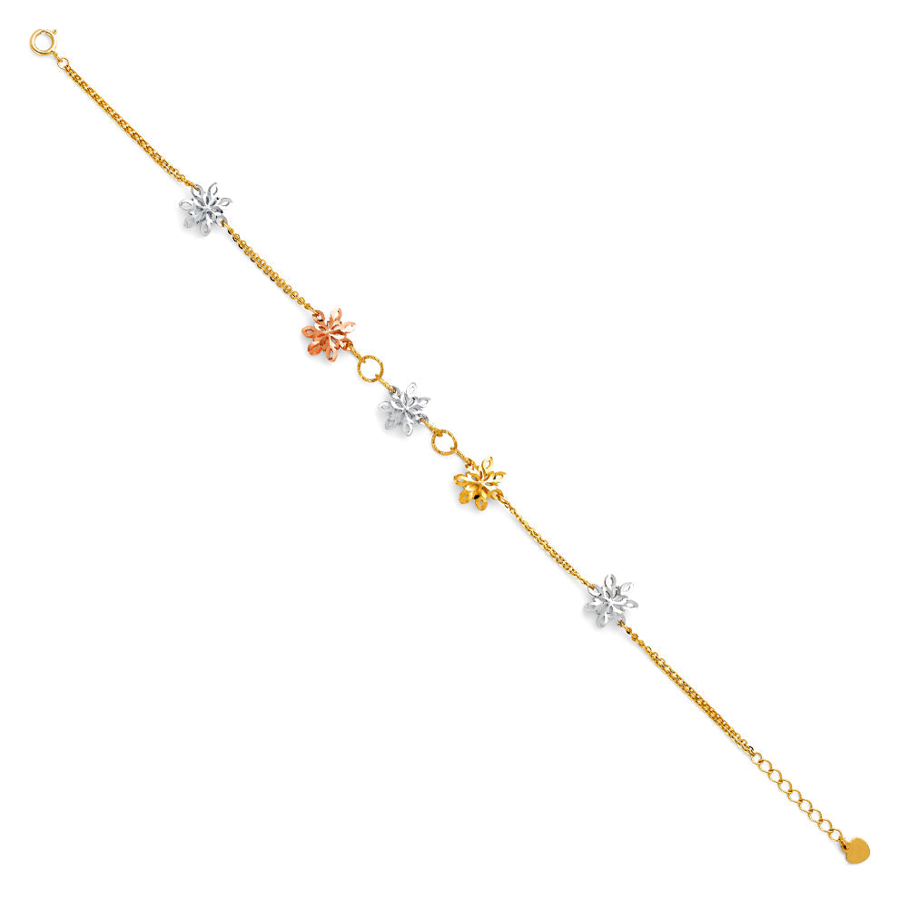 14K Tricolor Stamp Diamond Cut Chain Bracelet