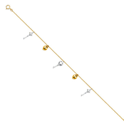 14K Tricolor Hanging Charm Bracelet