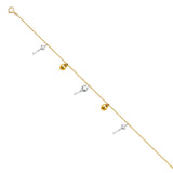 14K Tricolor Hanging Charm Bracelet