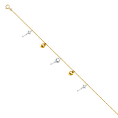 14K Tricolor Hanging Charm Bracelet