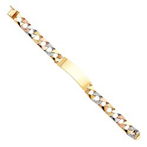 14K Tri Color Gold Nugget Cuban ID Bracelet