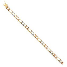 Load image into Gallery viewer, 14K Tri Color Gold Nugget Figaro Link Bracelet