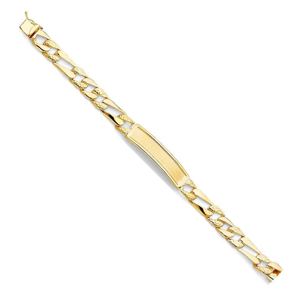 14K Yellow Gold Stamp Nugget Figaro Link ID Bracelet