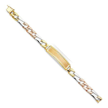 Load image into Gallery viewer, 14K Tri Color Gold Stamp Figaro Link ID Bracelet