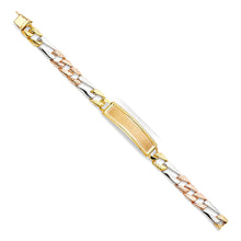 Load image into Gallery viewer, 14K Tricolor STAMP Figaro LINK F-ID Bracelet