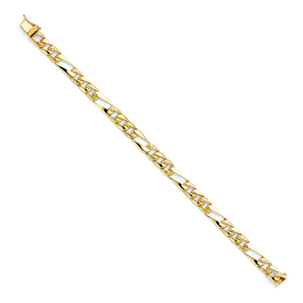 14K Yellow STAMP Nugget Figaro LINK BRACELET