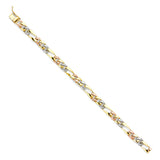 14K Tricolor STAMP Nugget Figaro LINK BRACELET
