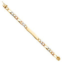 Load image into Gallery viewer, 14K Tri Color Gold Stamp Figaro Link Baby ID Bracelet