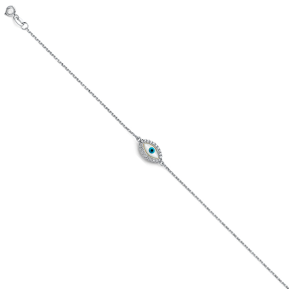 14K White Evil Eye chain Bracelet