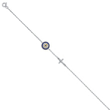 Load image into Gallery viewer, 14K White CZ Evil Eye and cross chain Bracelet