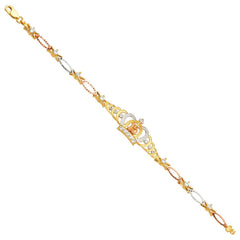 14K Tricolor 15Years Crown CZ Bracelet-7.5 inches