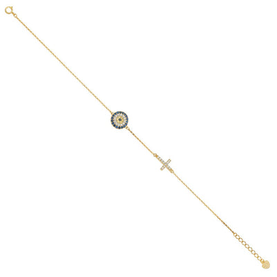 14K Yellow CZ Evil Eye Chain Bracelet