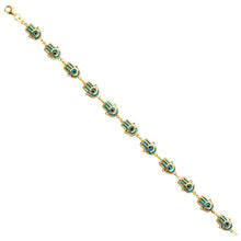 Load image into Gallery viewer, 14K Yellow Hamsa Blue Evil Eye Bracelet