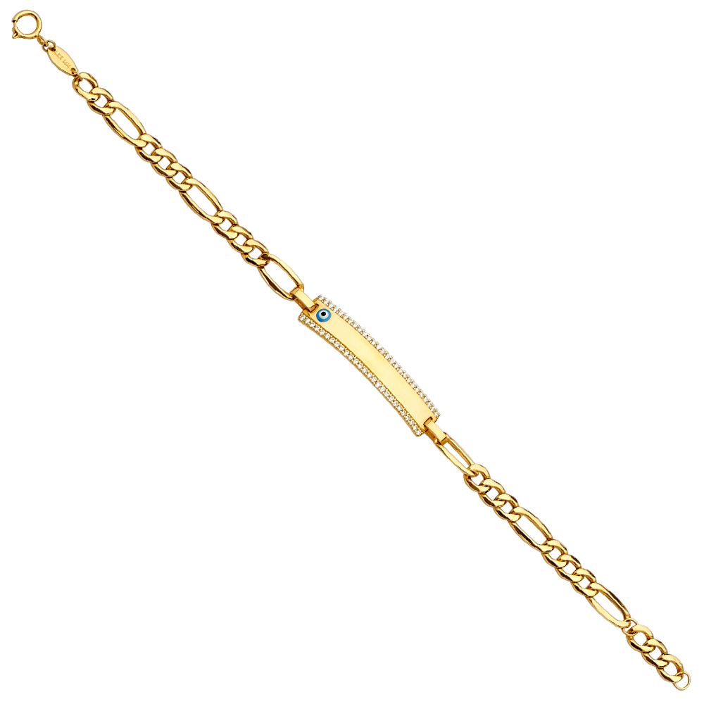 14K Yellow Baby ID With Evil Eye Bracelet
