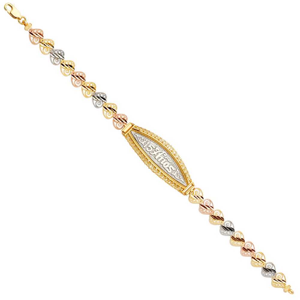 14K Tricolor 15Years CZ Bracelet-7.5 inches