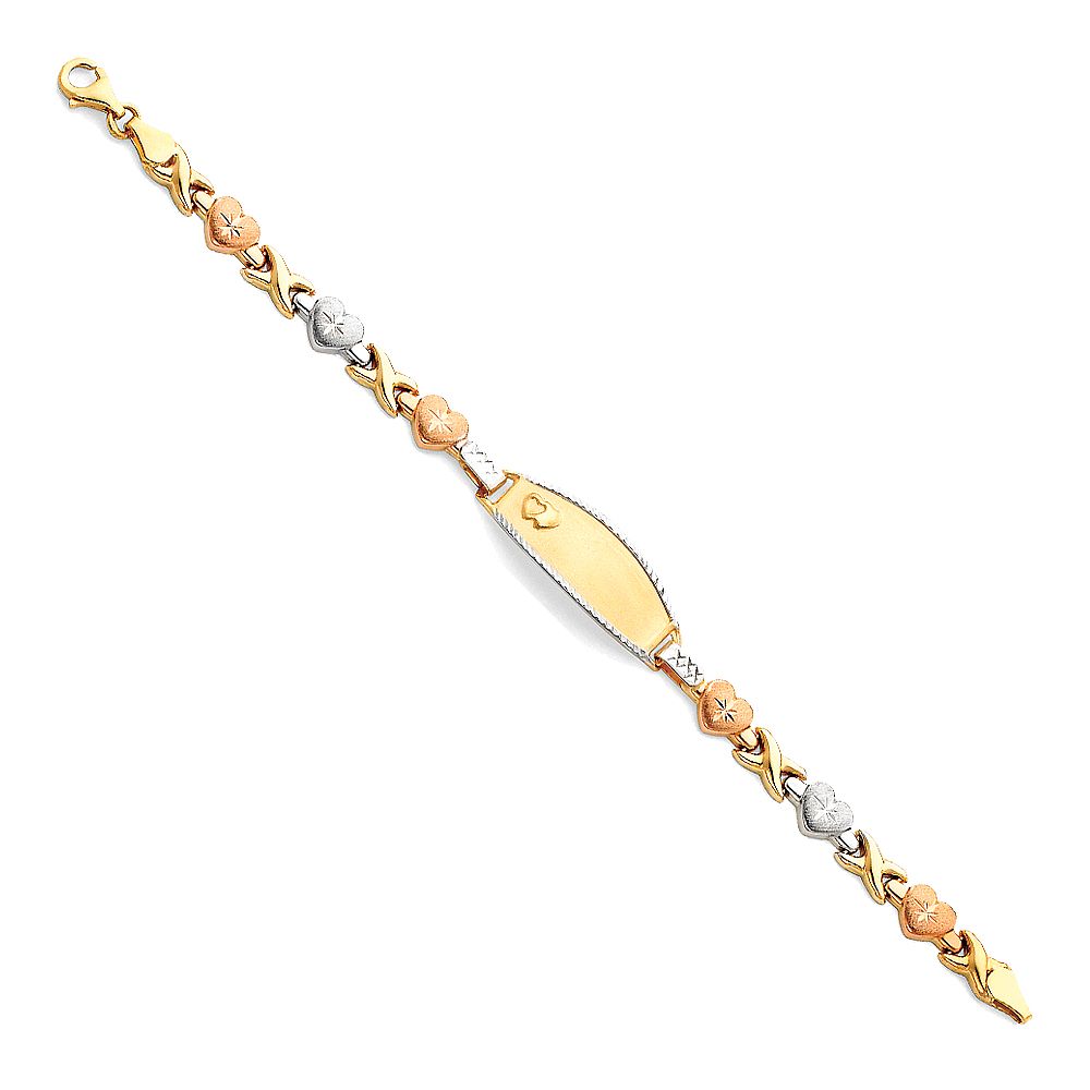 14K Tricolor Light Stampato ID Bracelet-6 inches