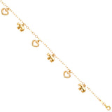 14K Yellow Hanging Elephant and Heart Bracelet