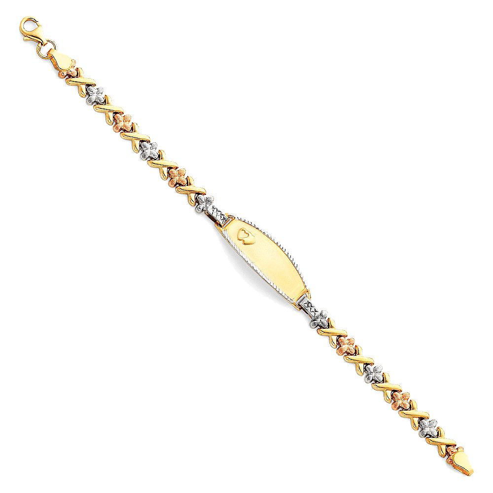 14K Tricolor Light Stampato ID Bracelet-6 inches