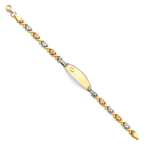 14K Tricolor Light Stampato ID Bracelet-6 inches