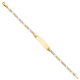 14K Tri Color Gold Figaro 3+1 Baby Oval ID with Heart Bracelet