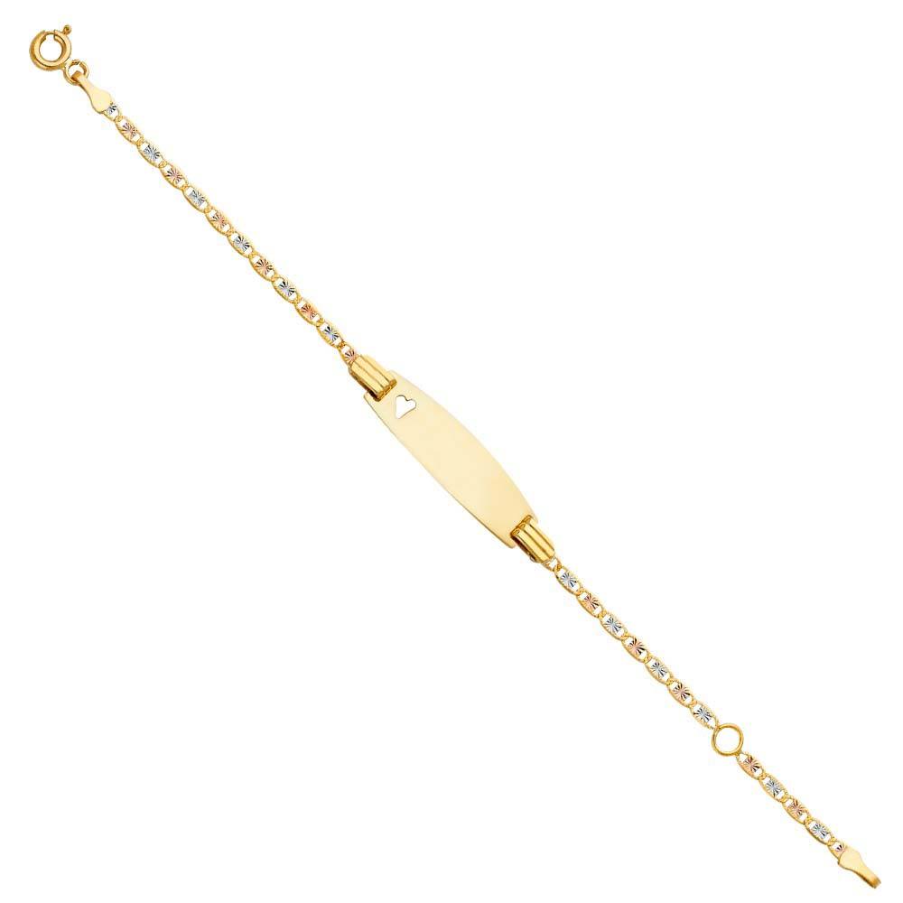 14K Tri Color Gold Valentino Star DC Oval ID with Heart Bracelet