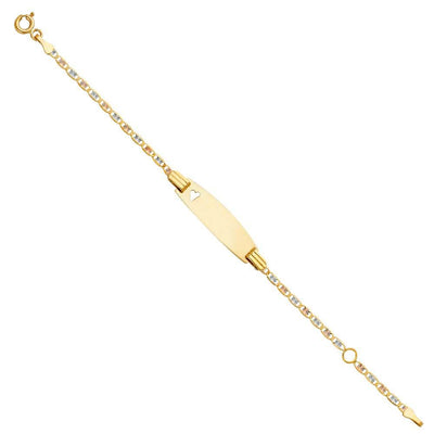 14K Tri Color Gold Valentino Star DC Oval ID with Heart Bracelet