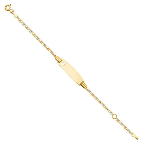 14K Tri Color Gold Valentino Star DC Oval ID with Heart Bracelet